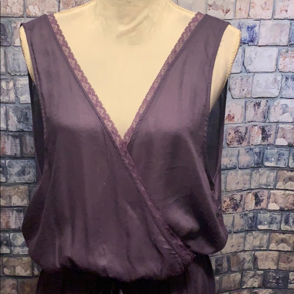 💜PURPLE ROMPER LOW V FRONT & BACK LACE TRIMMED - Picture 3 of 8